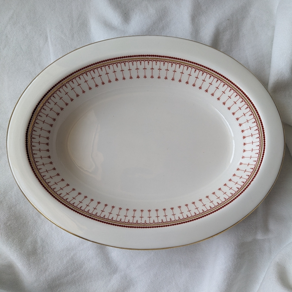 Vintage Spode Kensington Bone China Red Gold Oval Serving Bowl